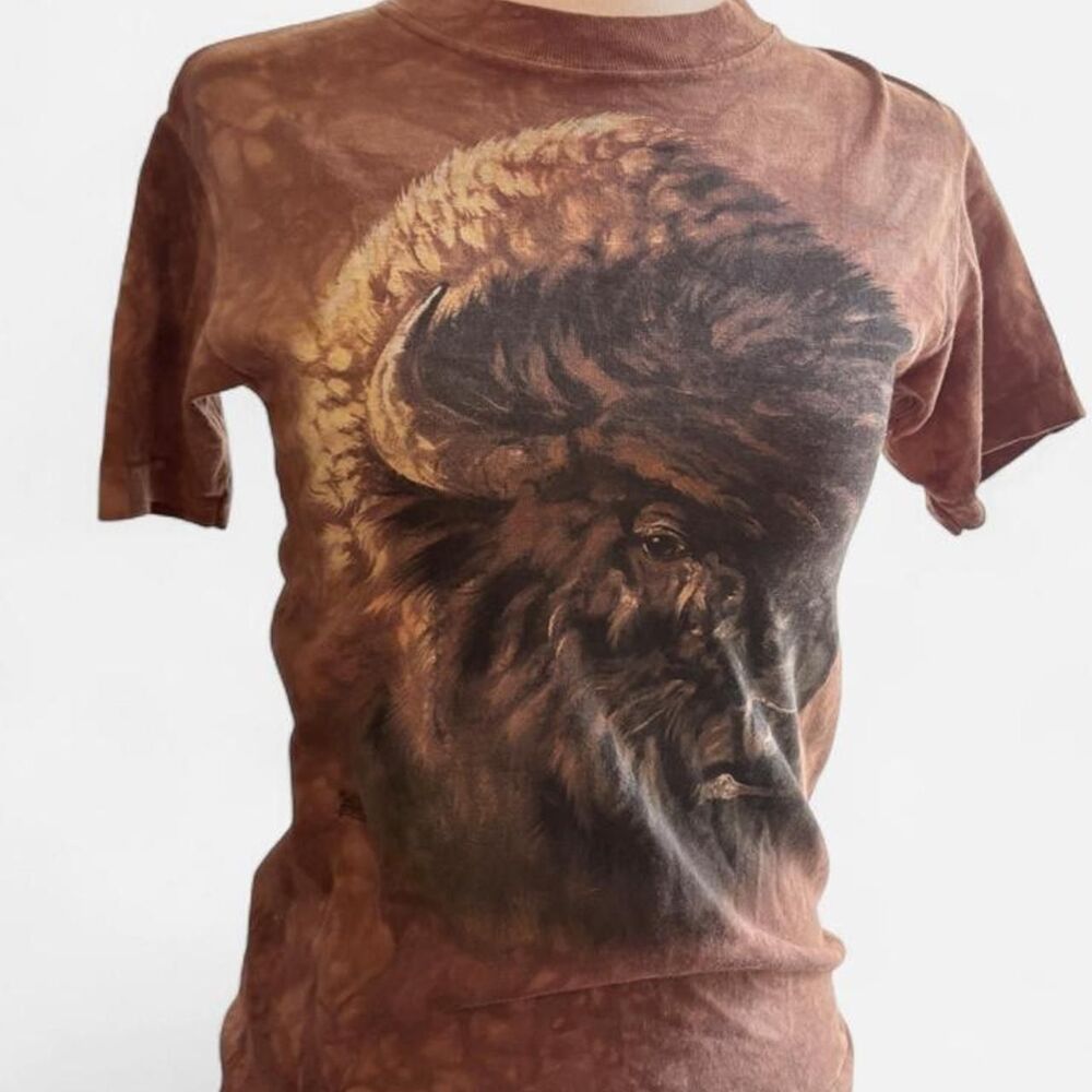 The Mountain Vintage inspired bison graphic T-shirt in brown tie-dye XS